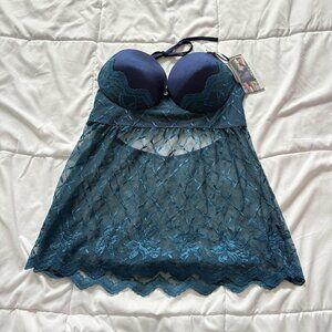 NWT Coquette Chemise Slip Blue Push Up Womens Size Large Sexy Whimsy Dreamcore